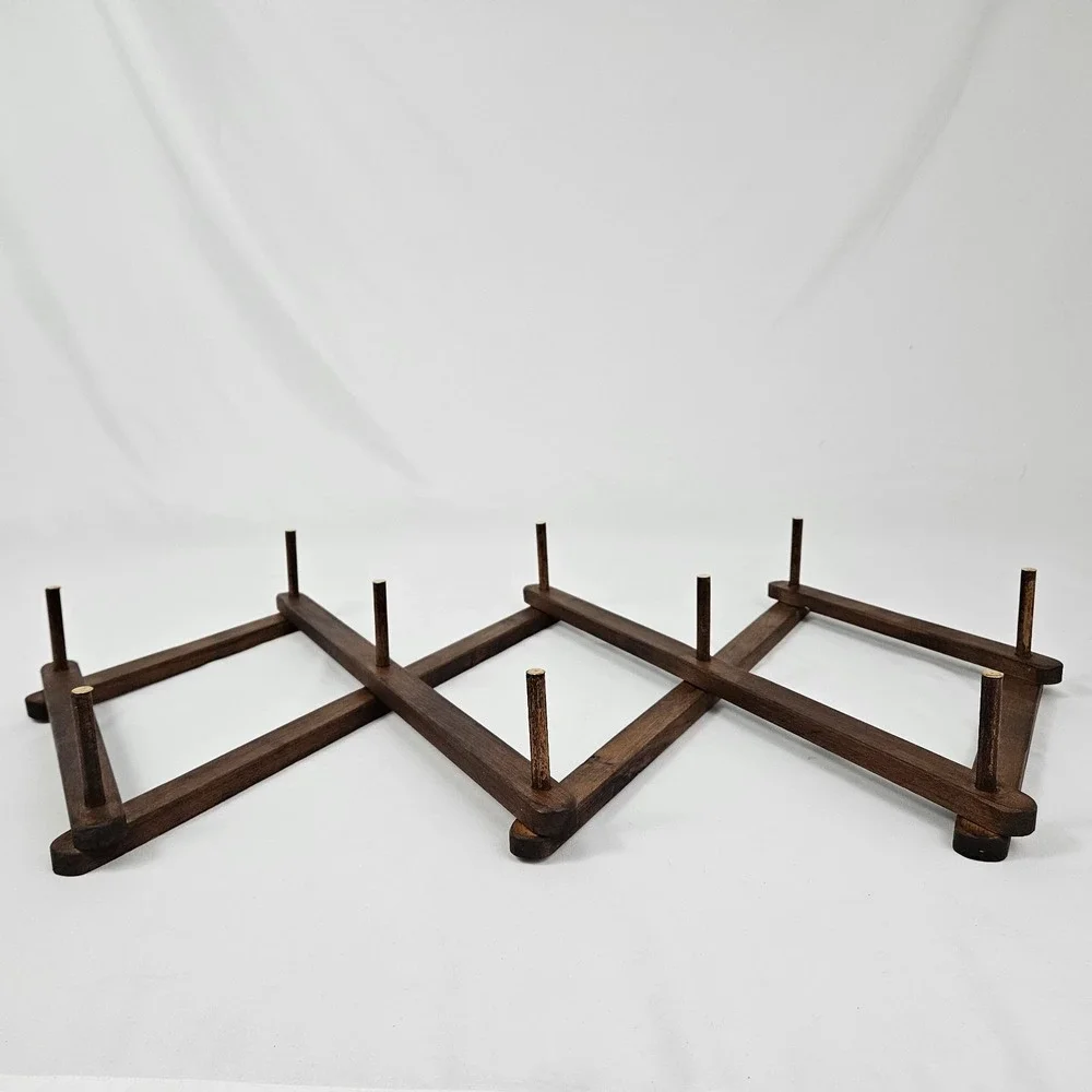 Vtg Wood Expandable Accordion Folding Rack 10 Peg Wall Hanger Hat Coat Jewelry